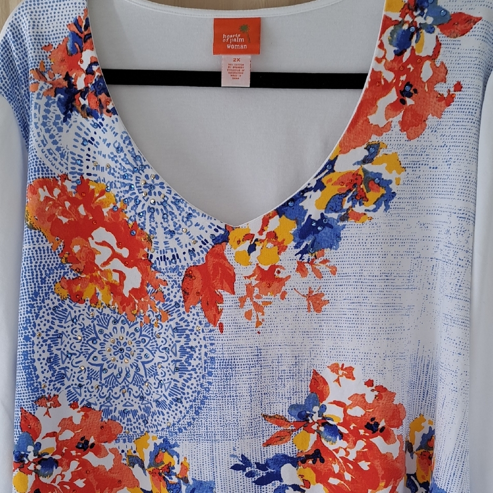 Hearts of Palm Floral Long Sleeve Top - Red, Blue, Yellow.  Size 2X NWOT - Picture 7 of 7